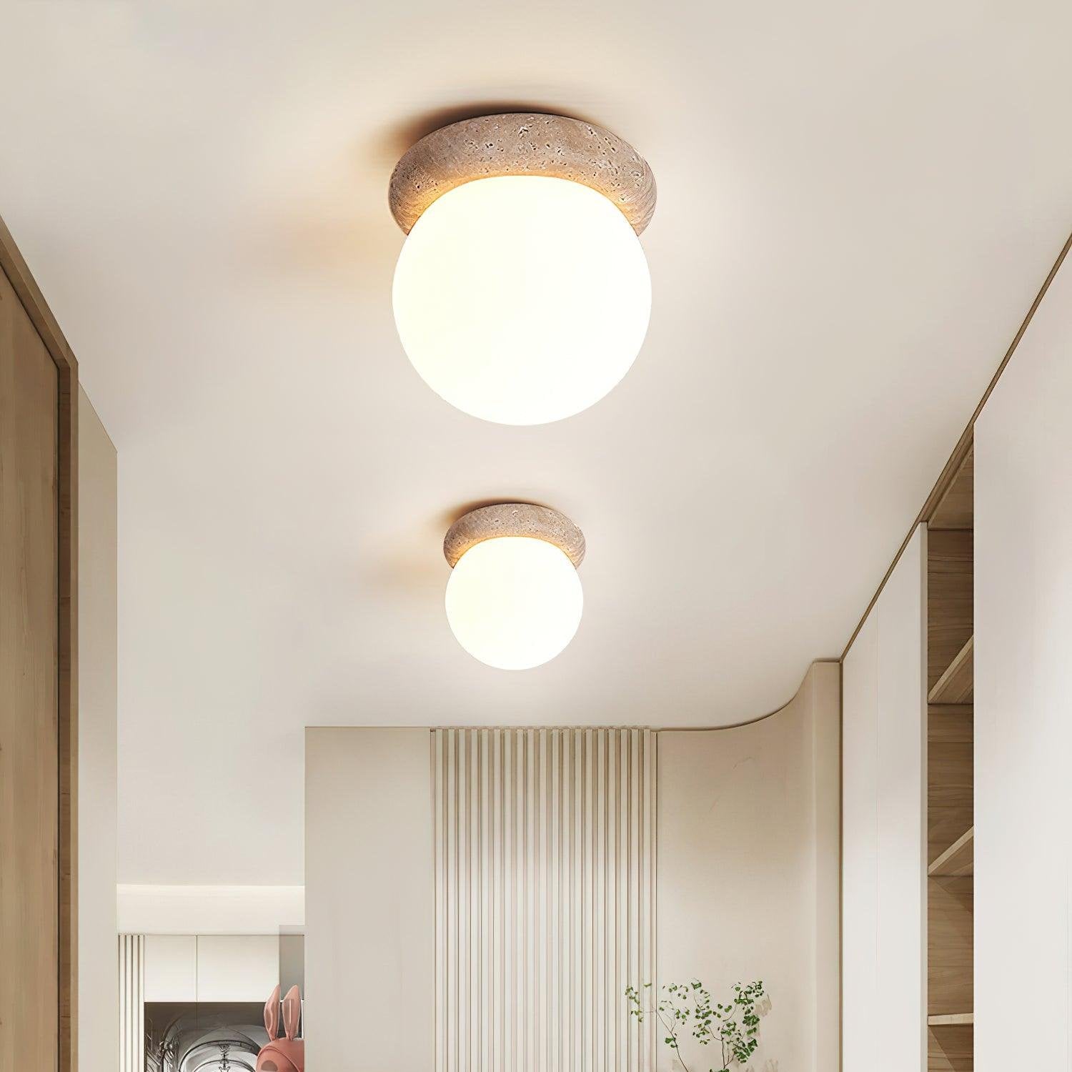 LumaStone Travertine LED Ceiling Light for Small Rooms