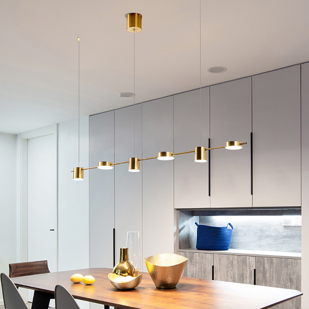 Luminária Pendente de Alumínio Preto e Dourado, Luminária LED de 3/5/6 Luzes para Cozinha e Sala de Jantar