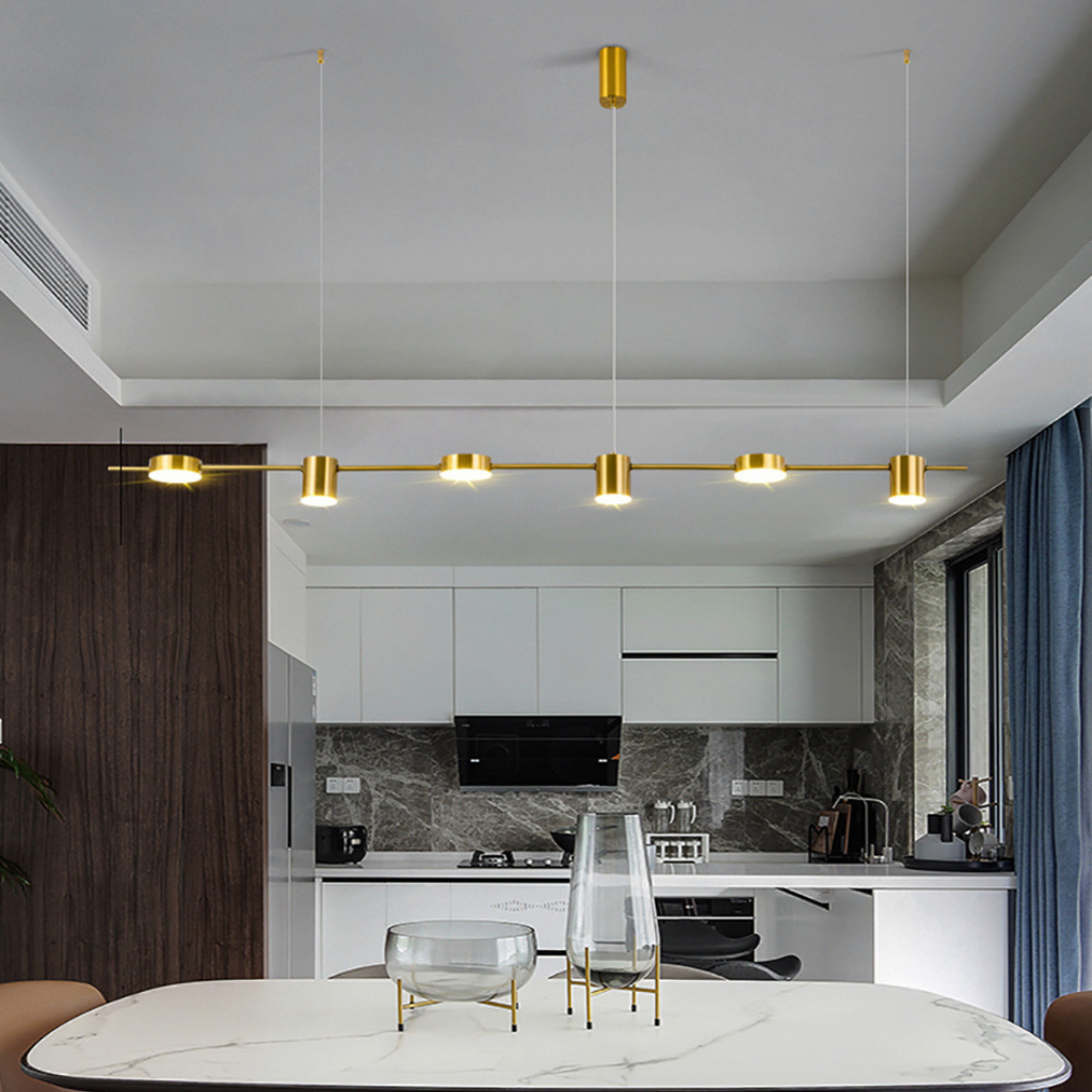 Luminária Pendente de Alumínio Preto e Dourado, Luminária LED de 3/5/6 Luzes para Cozinha e Sala de Jantar