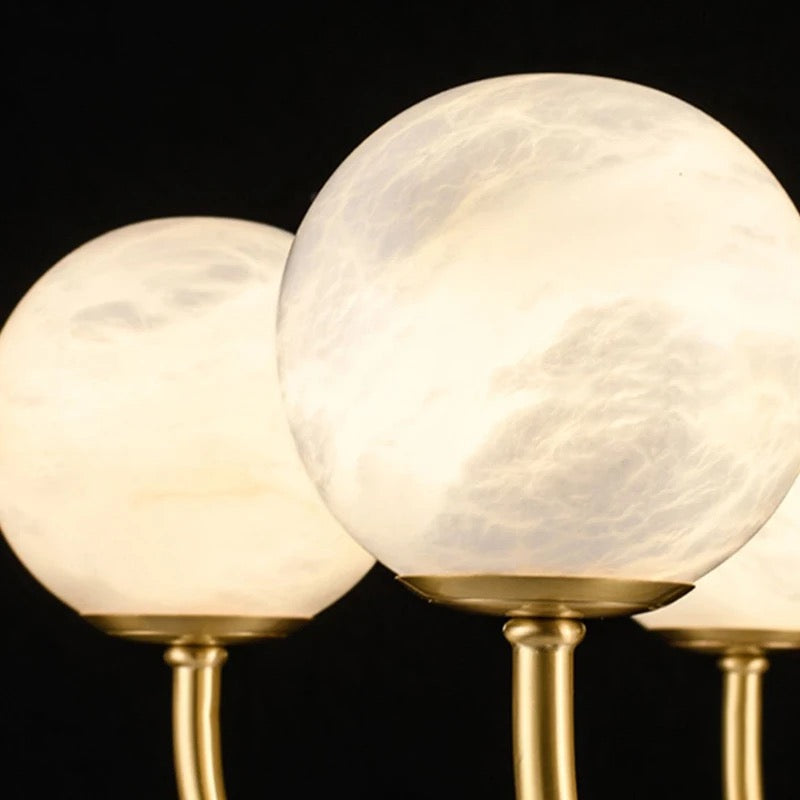 NovaLume Brass Alabaster Globe Chandelier for Living Rooms