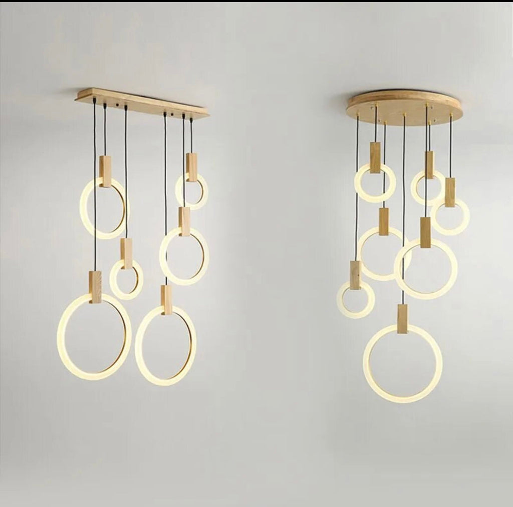 Wood And Acrylic Ring Pendant Lamp With LED Warm Glow
