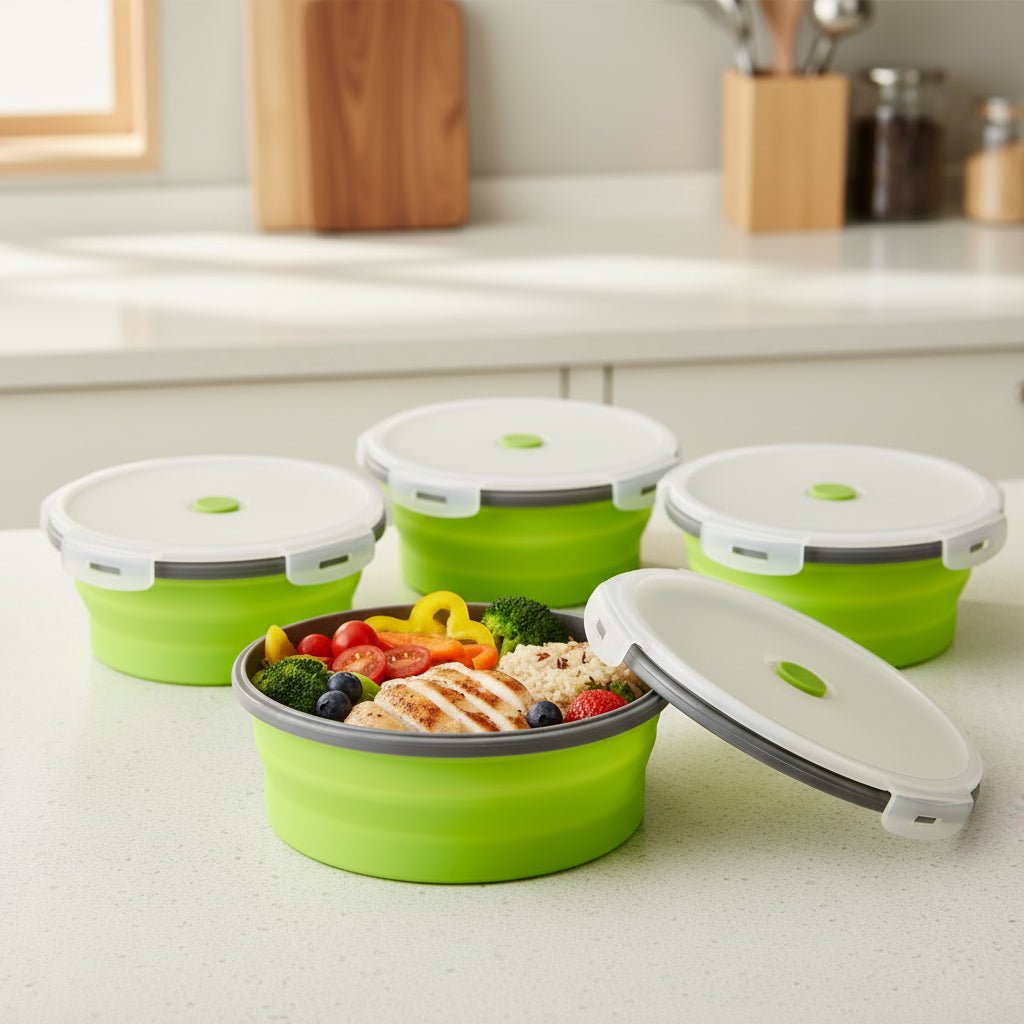 FlexFold Foldable Silicone Bento Lunchbox Set With Leak-Proof Lid
