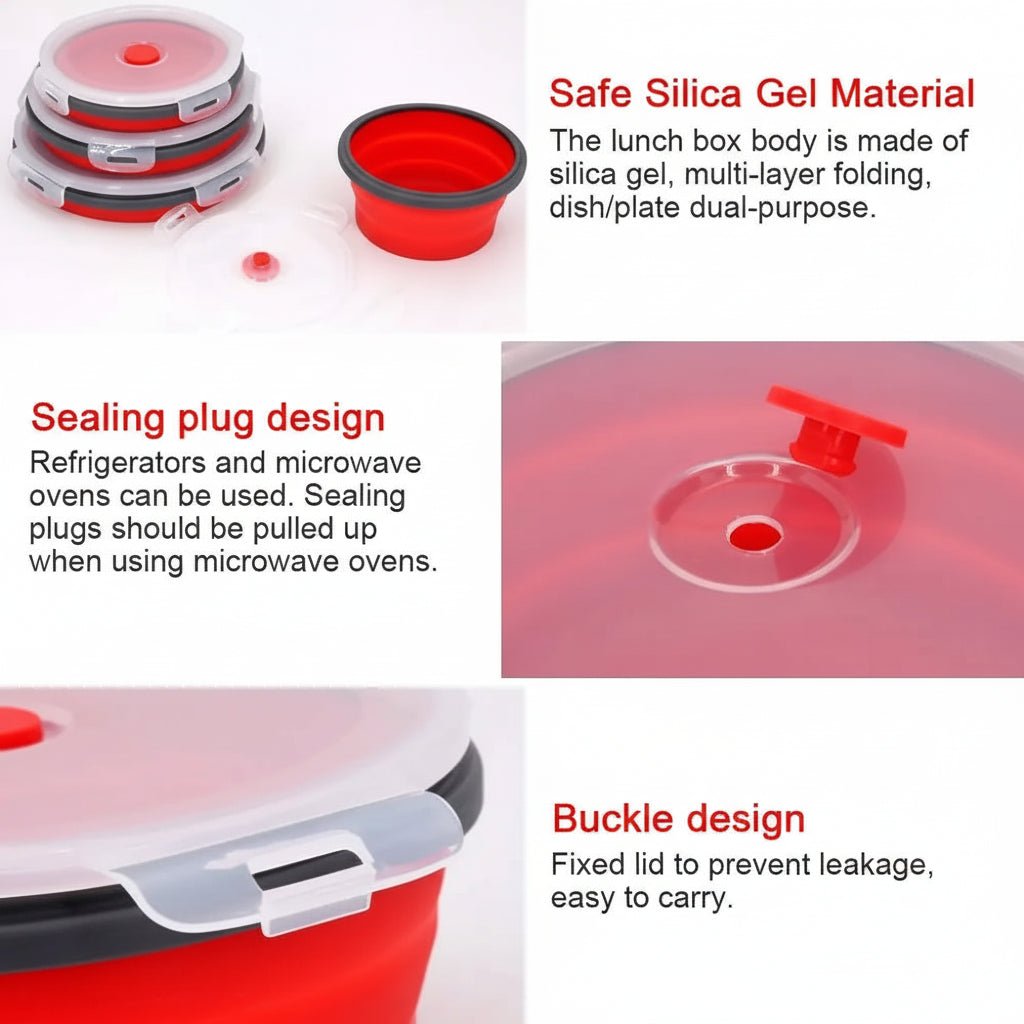 FlexFold Foldable Silicone Bento Lunchbox Set With Leak-Proof Lid