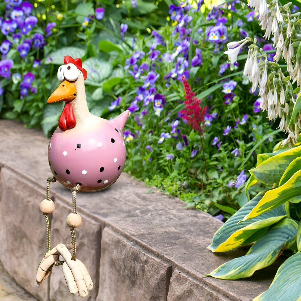 Cheeky Feather Garden Chicken Statue With Dancing Legs