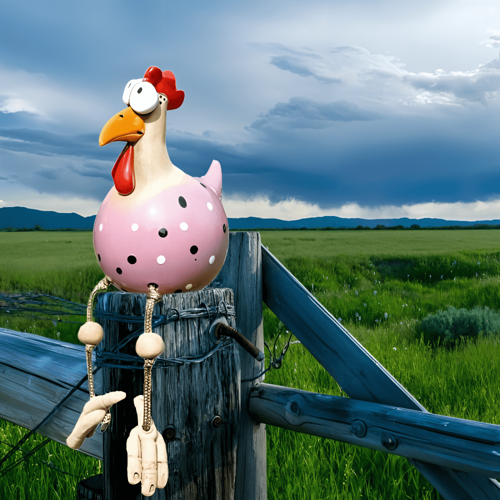 Cheeky Feather Garden Chicken Statue With Dancing Legs