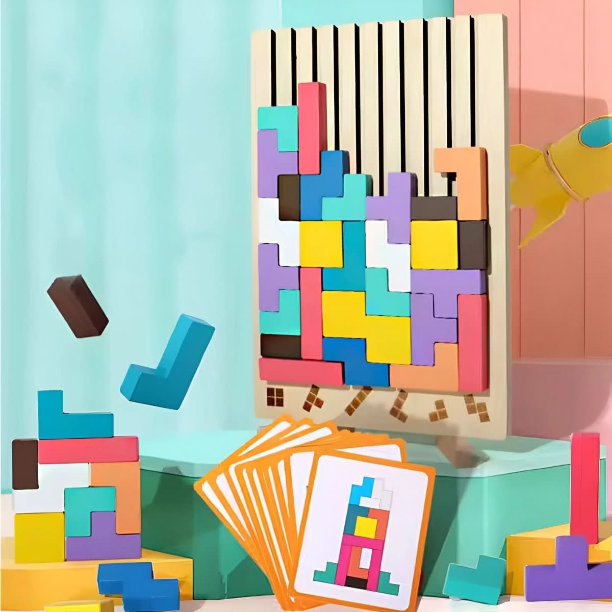 Montessori Wooden Tetris Puzzle for Creative Stacking and Logic Skills
