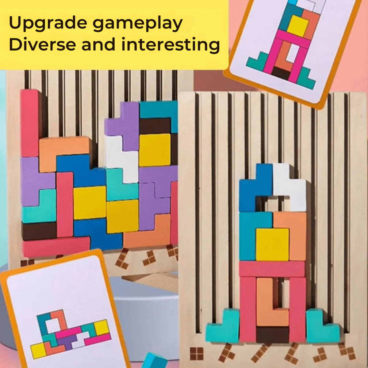 Montessori Wooden Tetris Puzzle for Creative Stacking and Logic Skills