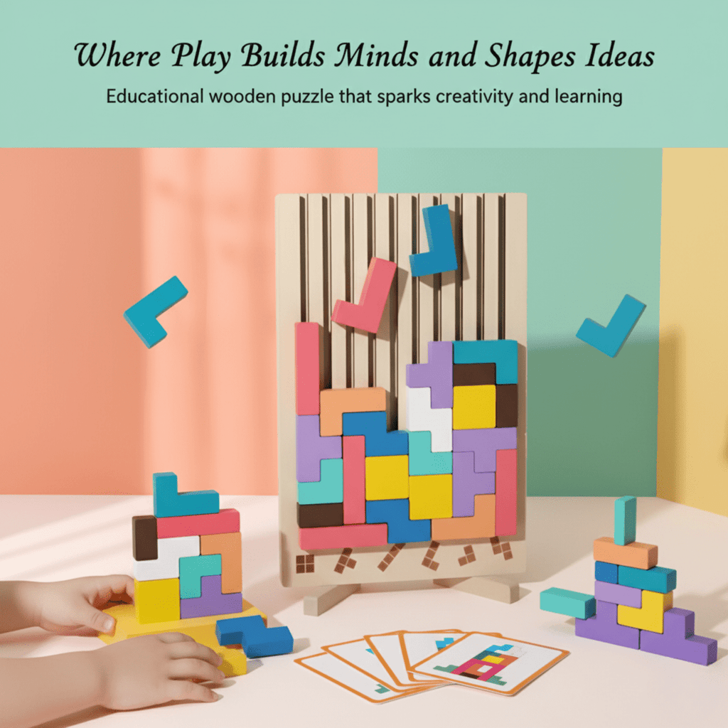 Montessori Wooden Tetris Puzzle for Creative Stacking and Logic Skills