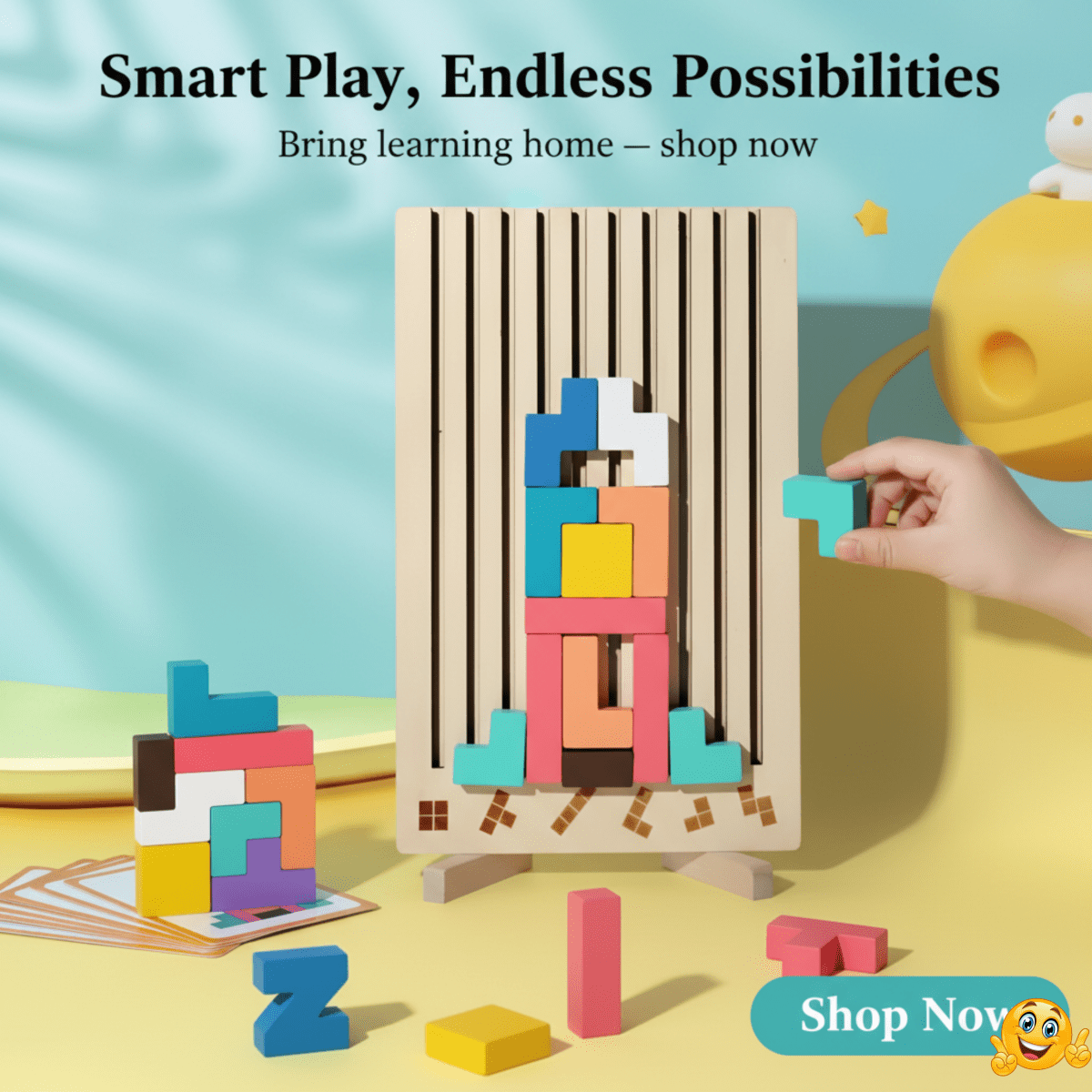 Montessori Wooden Tetris Puzzle for Creative Stacking and Logic Skills