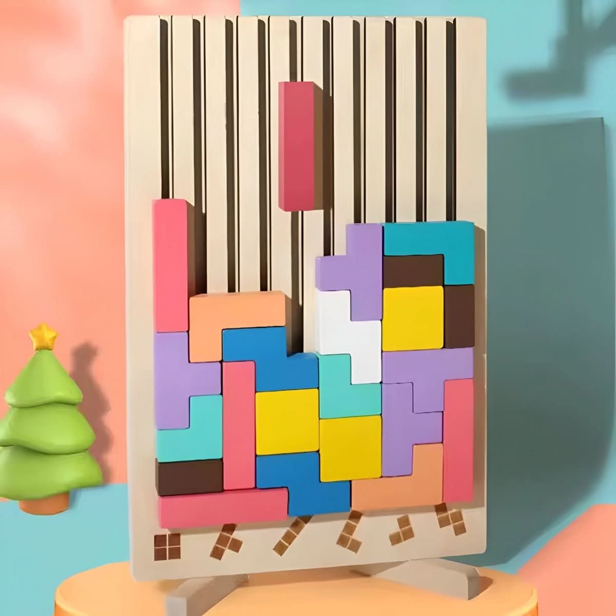 Montessori Wooden Tetris Puzzle for Creative Stacking and Logic Skills