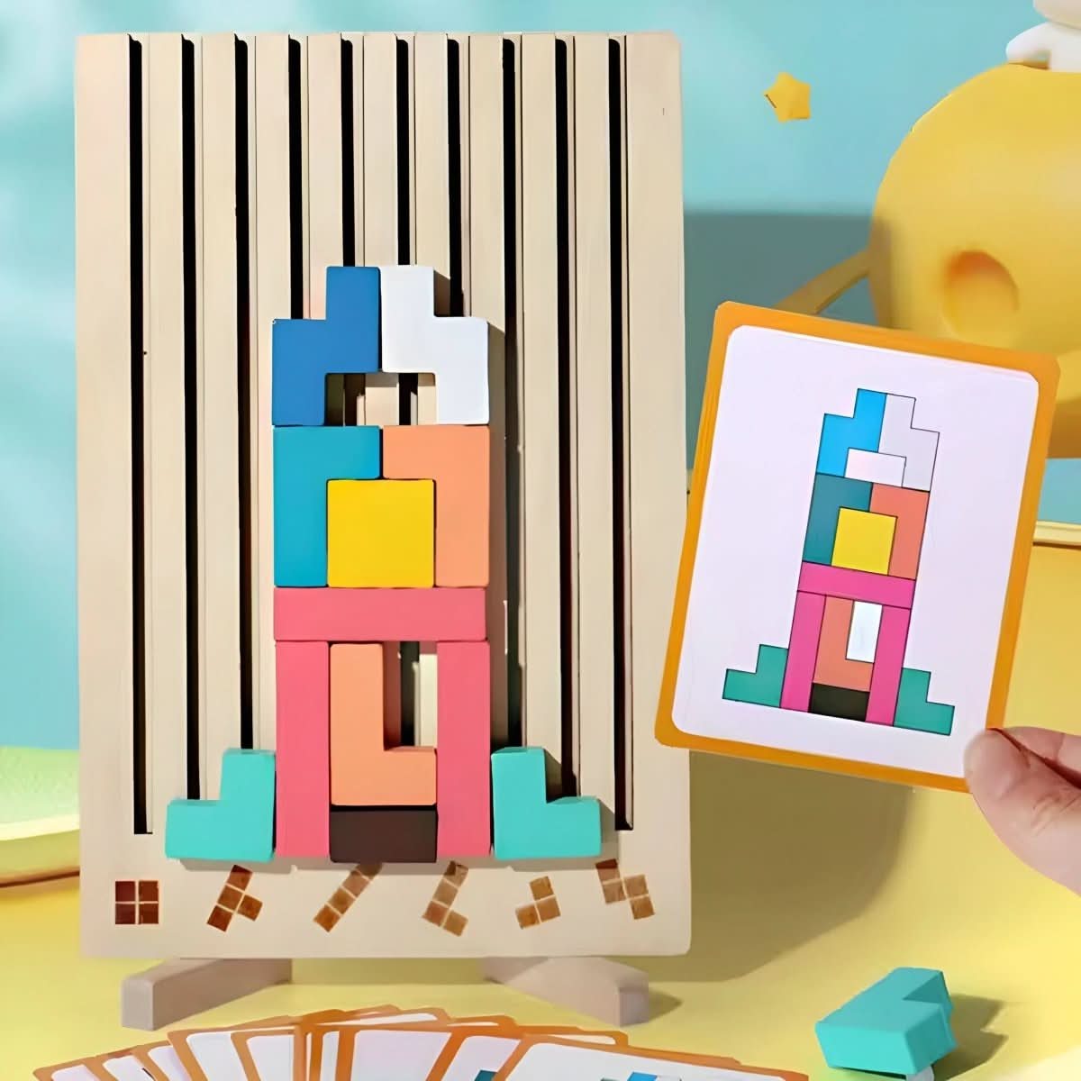 Montessori Wooden Tetris Puzzle for Creative Stacking and Logic Skills