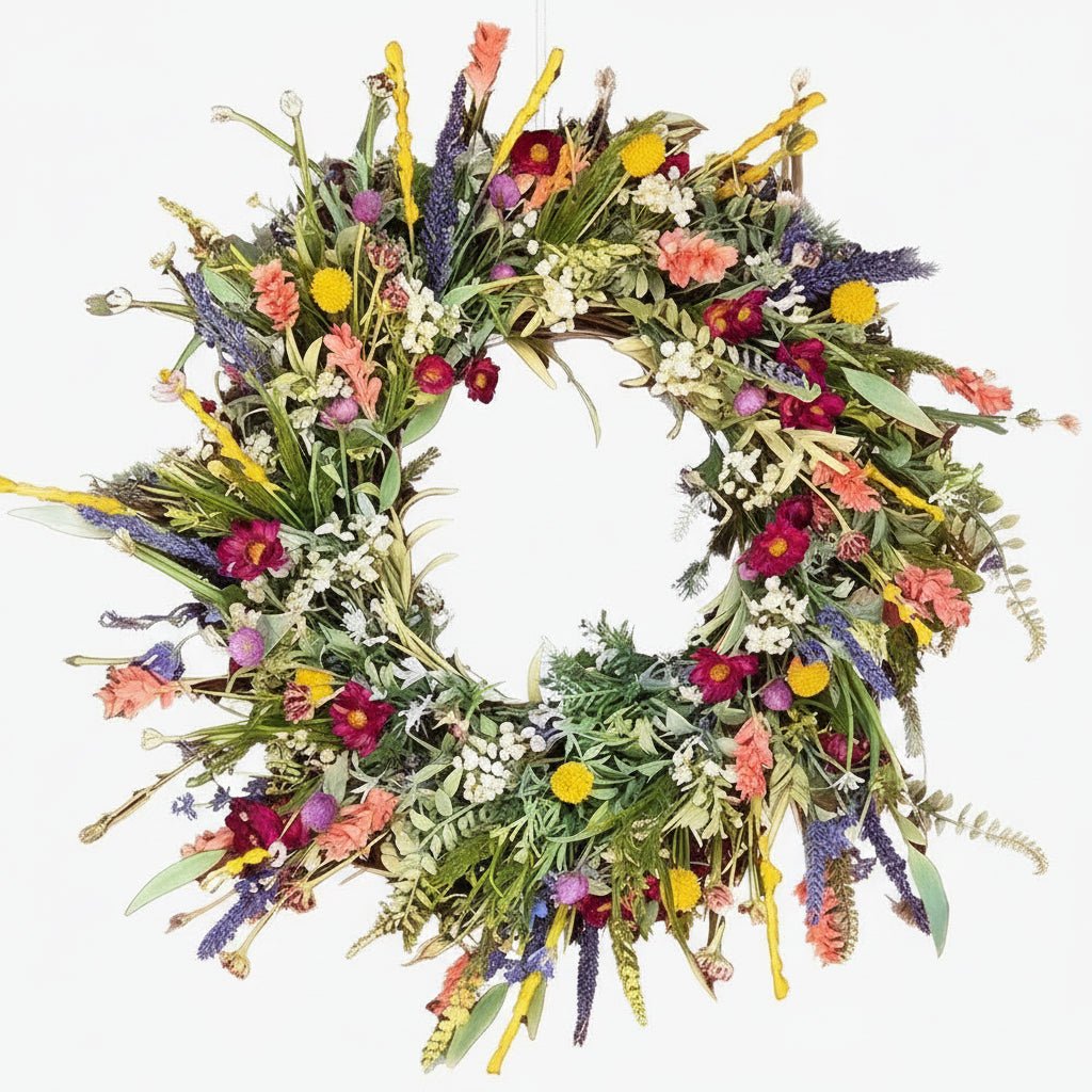 VerdantAura bujný dekorativní věnec na dveře s realistickými květy a celoročním půvabem