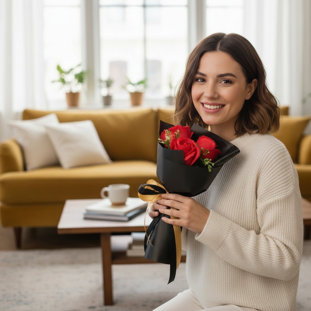 Kytice umělých růžových mýdlových květin FloraLuxe pro Valentýnský den Luxusní domácí dekorace