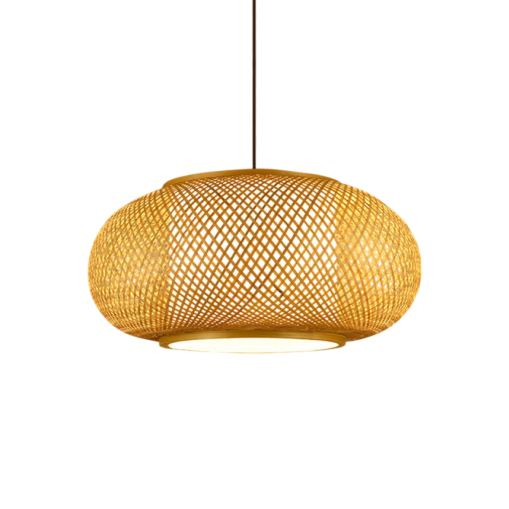Aurorae Bamboo Pendant Light With Open Weave Shade