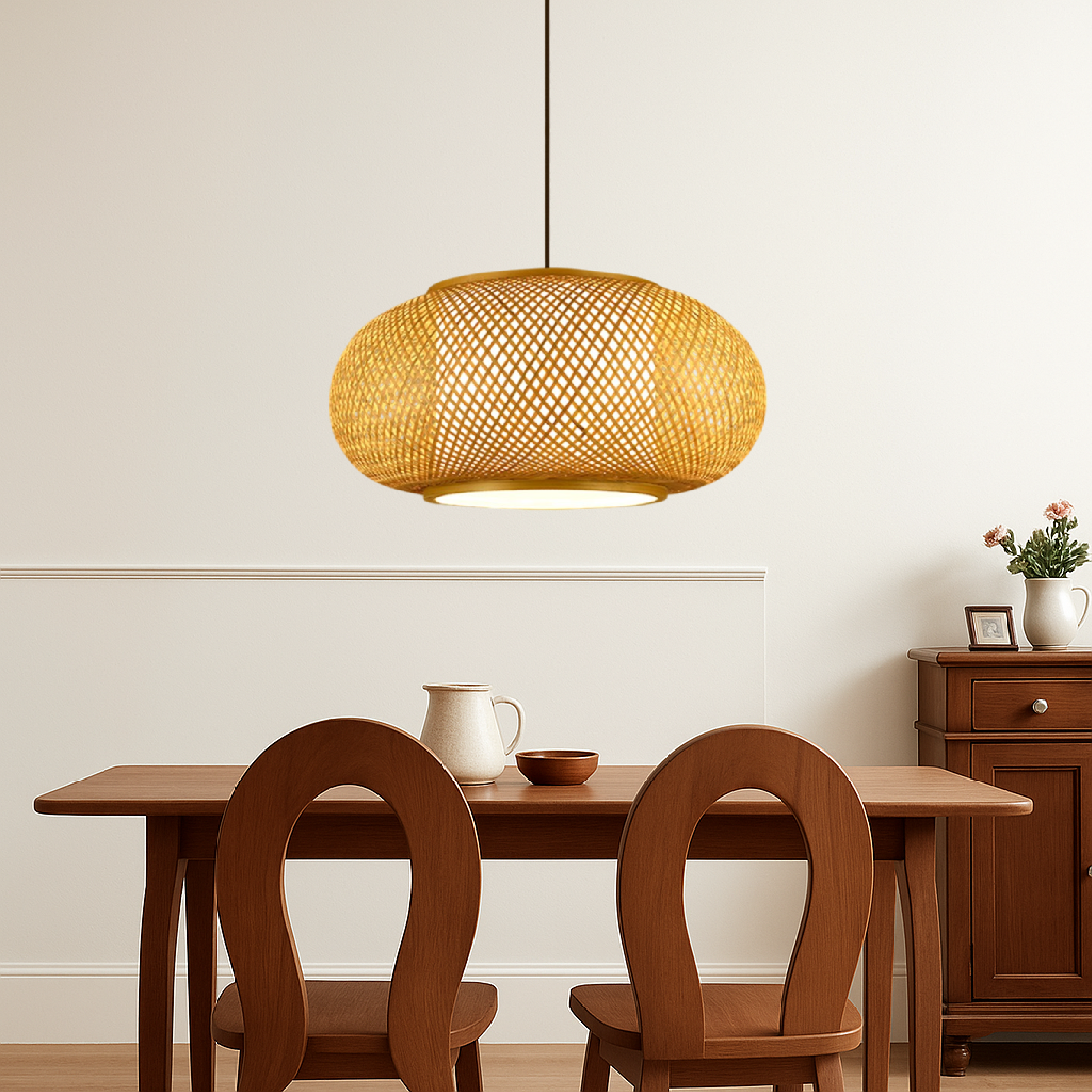 Aurorae Bamboo Pendant Light With Open Weave Shade