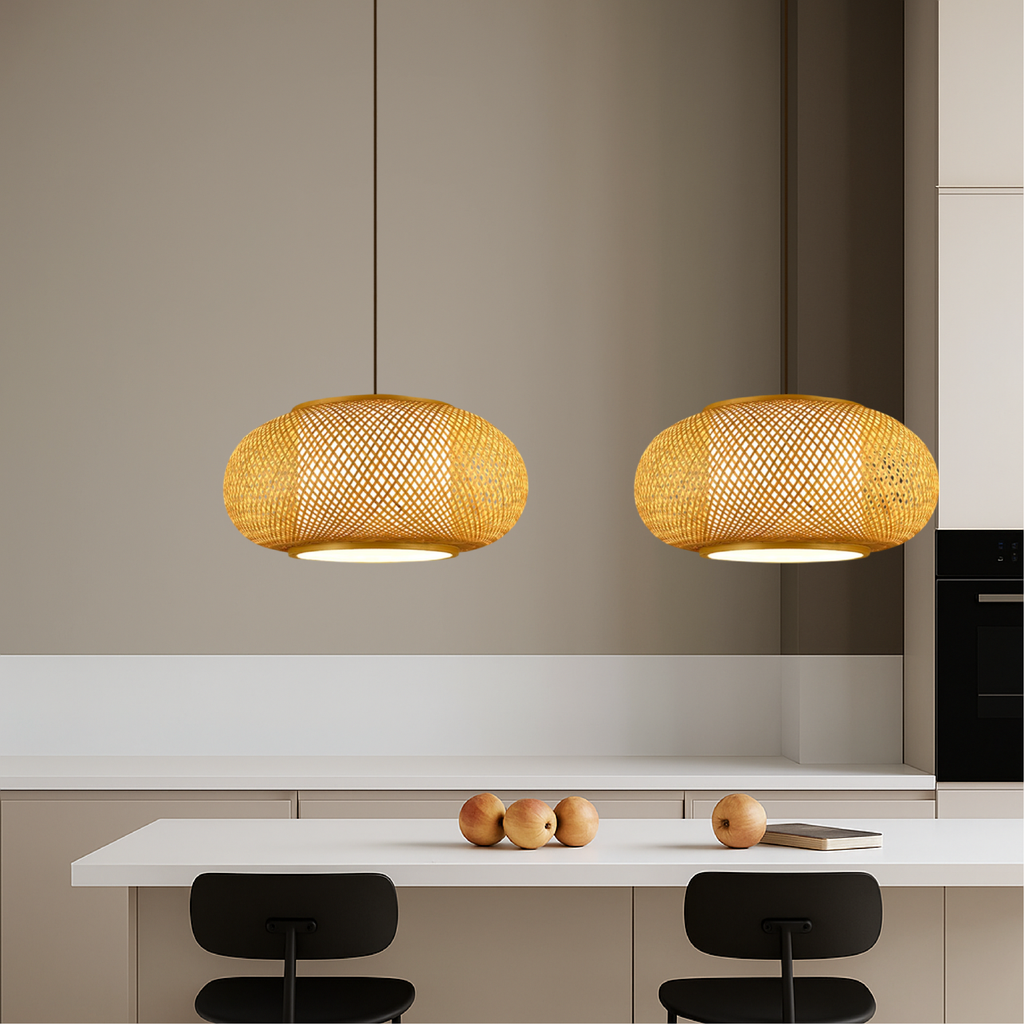 Aurorae Bamboo Pendant Light With Open Weave Shade