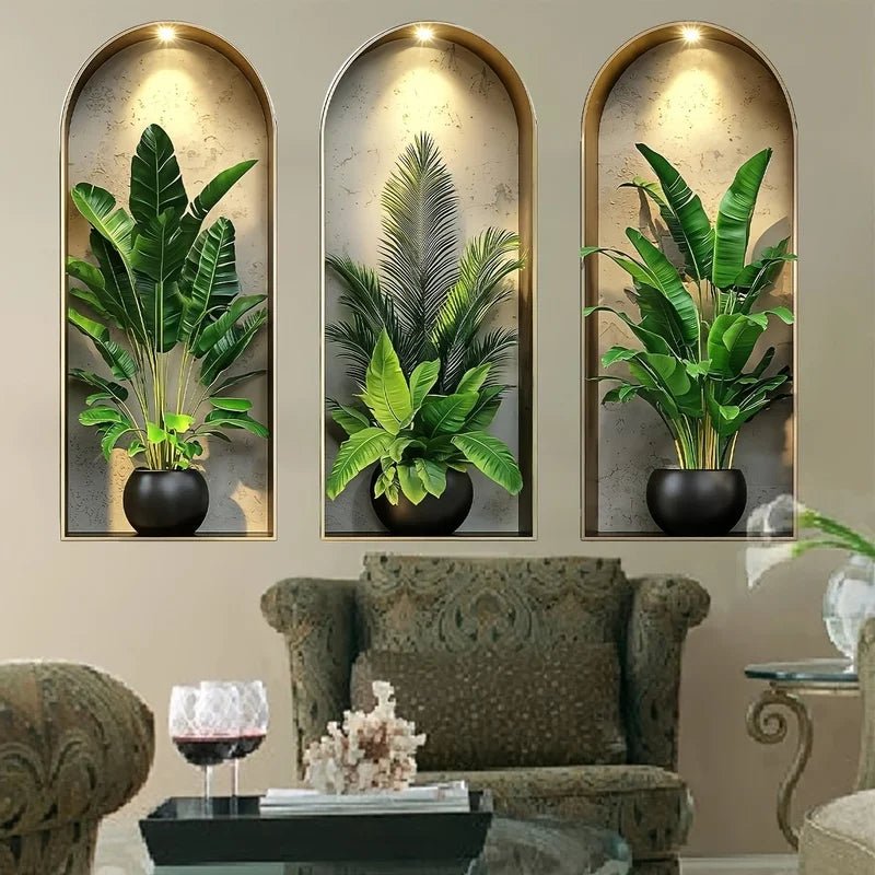 VerdantAura Lifelike 3D Plant Wall Stickers For Natural Room Design