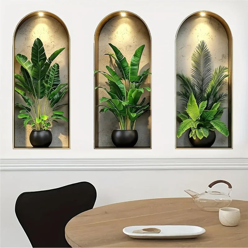 VerdantAura Lifelike 3D Plant Wall Stickers For Natural Room Design