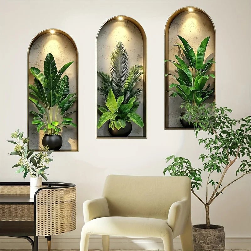 VerdantAura Lifelike 3D Plant Wall Stickers For Natural Room Design