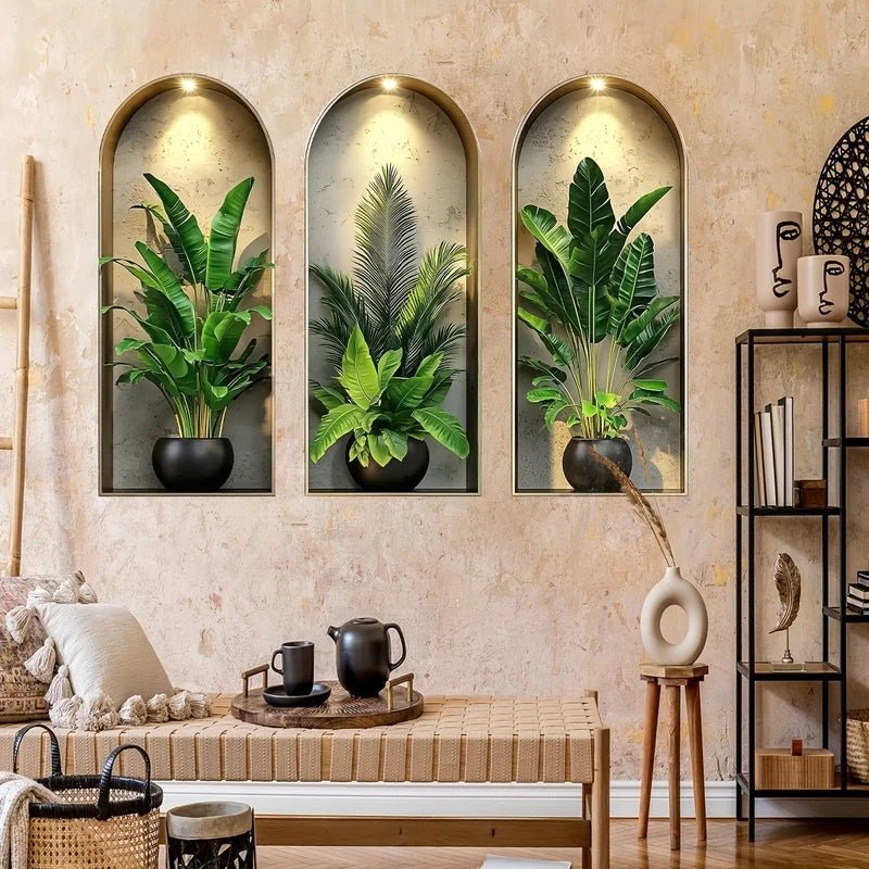 VerdantAura Lifelike 3D Plant Wall Stickers For Natural Room Design