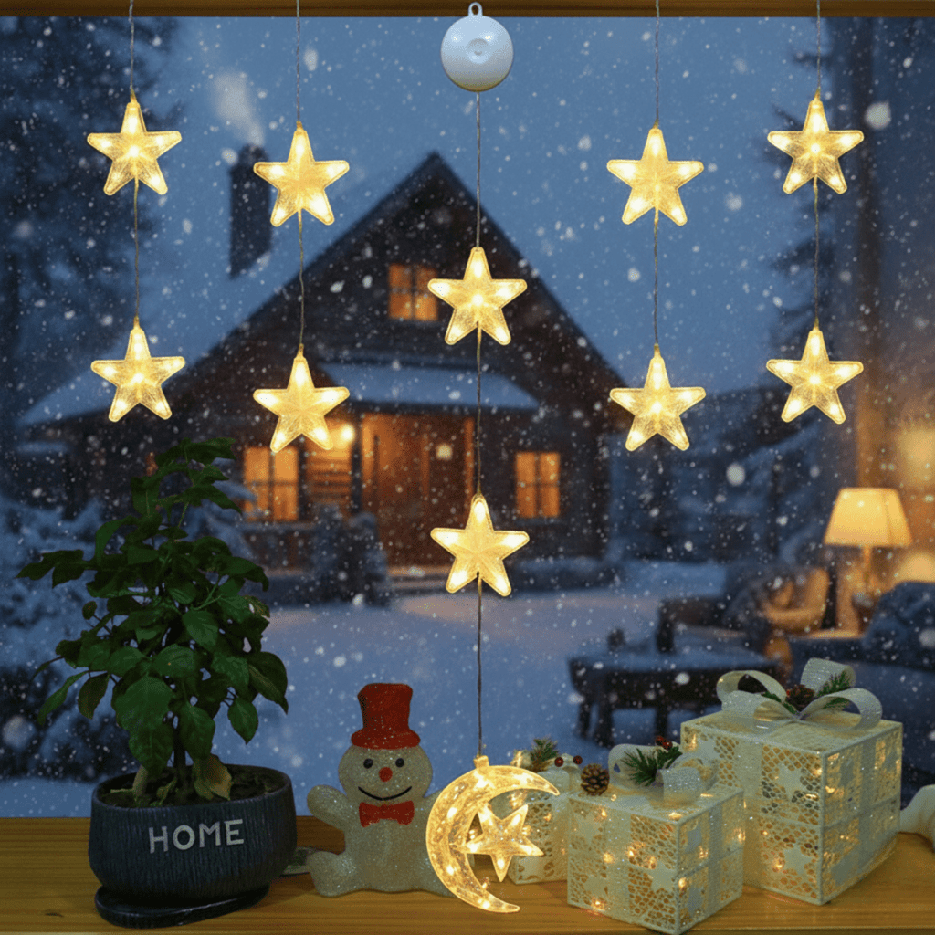 SnowGlow LED vánoční světýlka s přísavkami na sklo a zrcadla