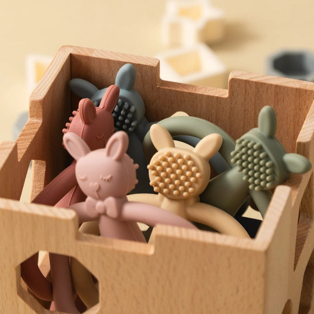 Anello da Dentizione in Silicone Morbido BunnyBloom con Motivo Coniglio Cartoon per Mani Piccole