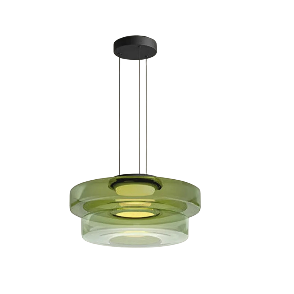 Závěsná lampa v bauhausovém stylu s barevným sklem