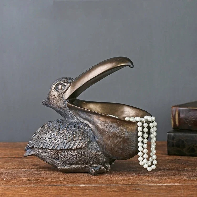 Graceful Harbor Pelican Storage Sculpture For Charming Coastal Home Organization