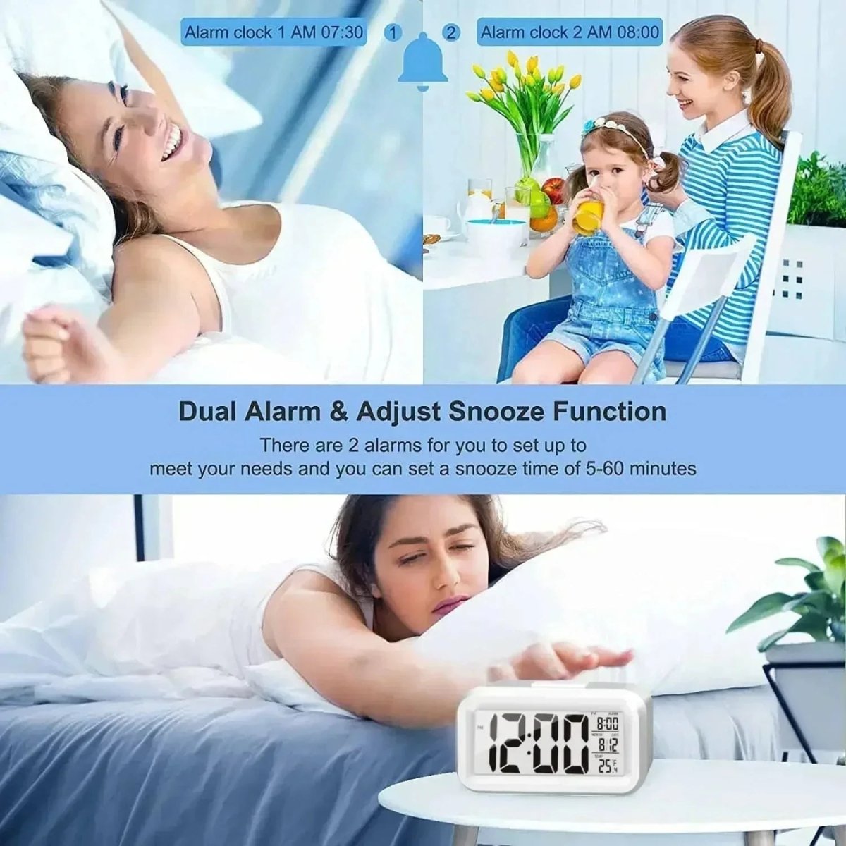 NovaTime Mini Multifunktionaler digitaler LED-Wecker mit Schlummerfunktion
