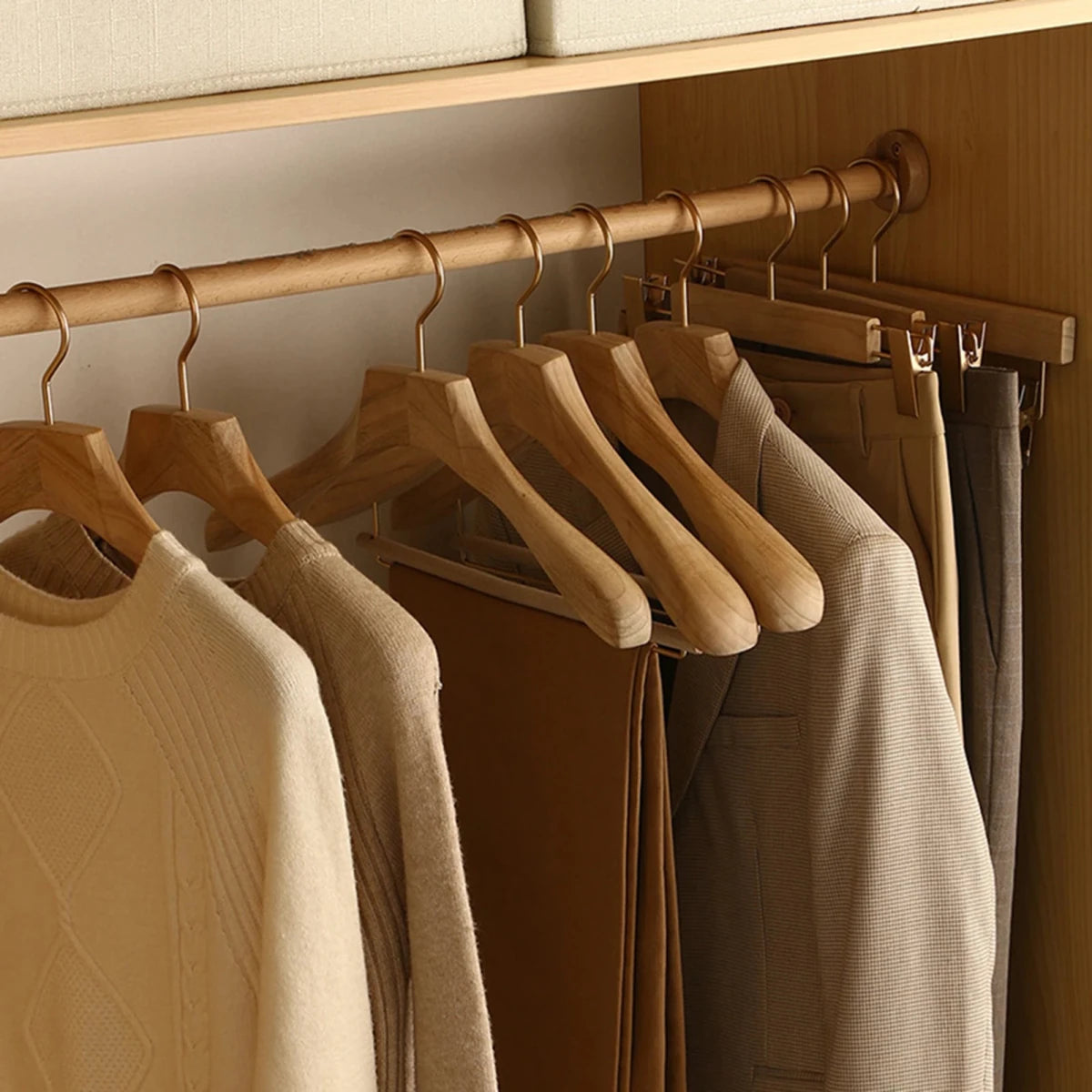 Wide Wooden Clothes Hangers for Elegant Wardrobe Organization