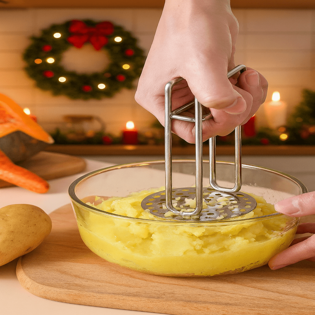 MashMaster Ergonomic Stainless Steel Potato Masher For Effortless Pureeing