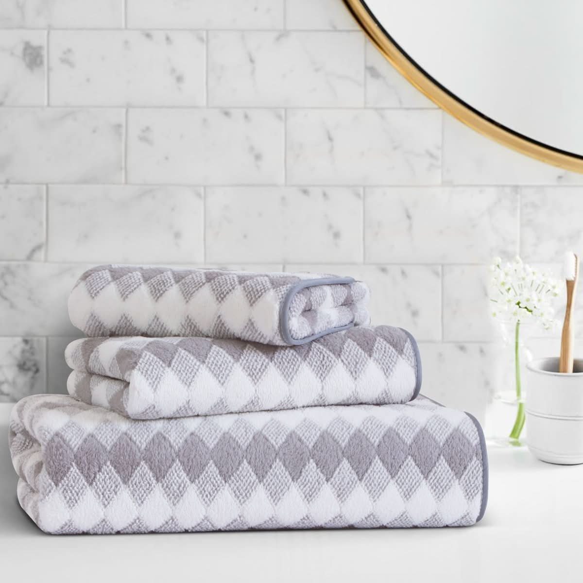 NovaLume LuxeWave Ručníky Měkké, Vysoce Savé a Rychleschnoucí Bavlněné Koupelnové Ručníky