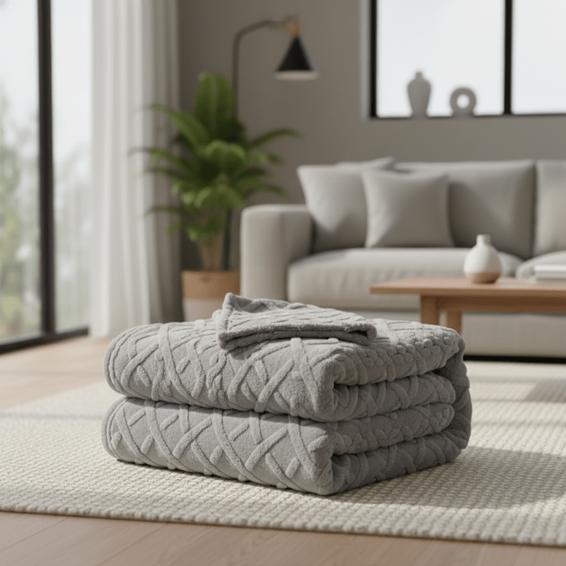 CozyNest Double-Layer Fleece Blanket With Modern Geometric Design