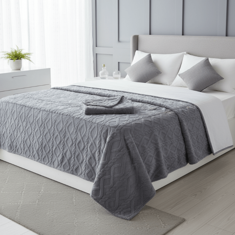 CozyNest Double-Layer Fleece Blanket With Modern Geometric Design