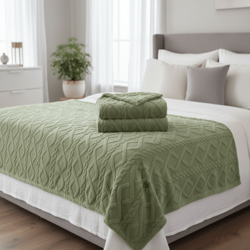 CozyNest Double-Layer Fleece Blanket With Modern Geometric Design