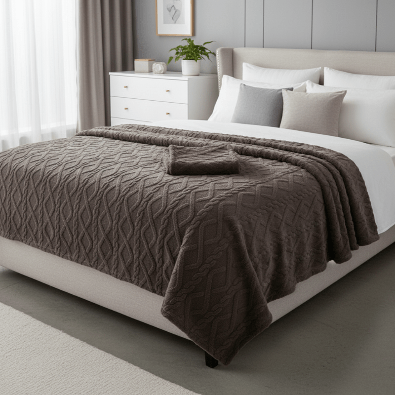 CozyNest Double-Layer Fleece Blanket With Modern Geometric Design