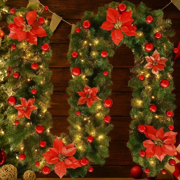 LumaTwine Illuminated Rattan Christmas Garland With Warm White LEDs, 2.7 Meters