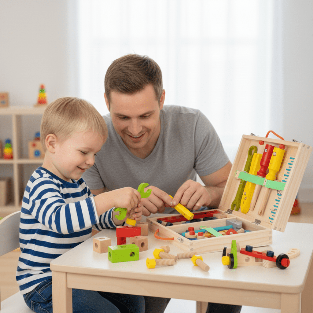 TinkerNest Montessori Træværktøjskasse til Tidlige Byggeevner