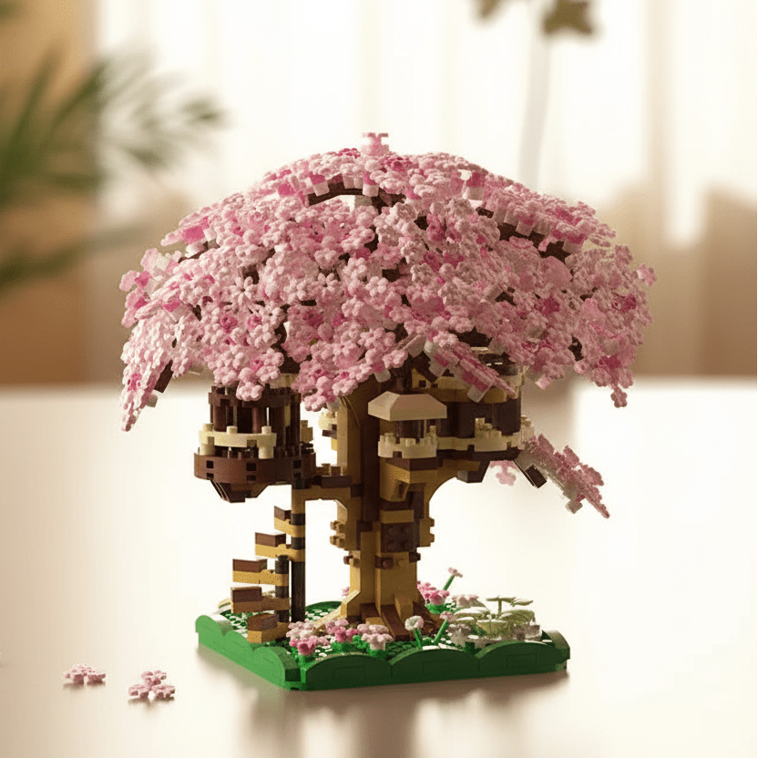 WhimsyBuild Cherry Blossom Treehouse Microblock Set for Imaginative Girls
