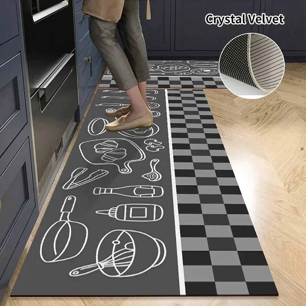 VelvetEase Crystal Velvet Non Slip Kitchen Mat For Elegant Living Comfort