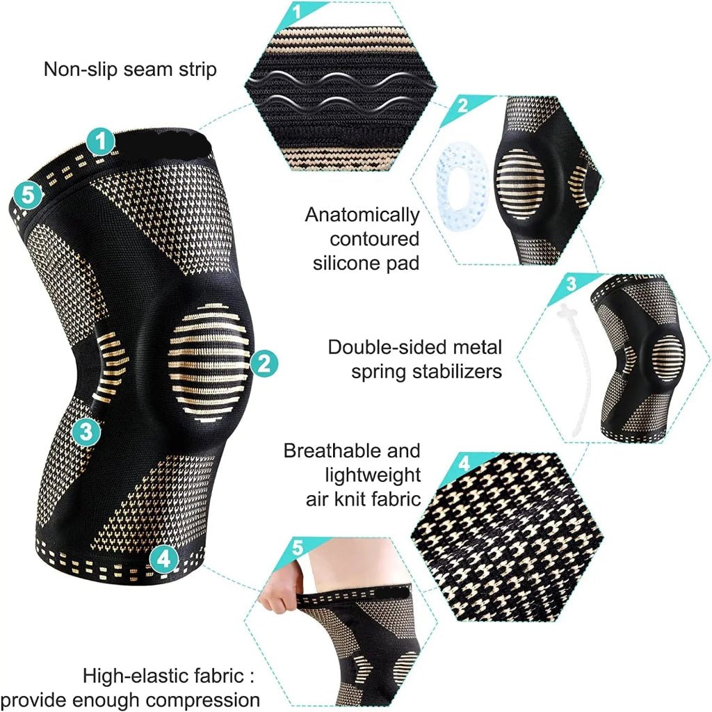 دعامة الركبة CopperFlex مع وسادة جل لتخفيف الألم وتثبيت الركبة