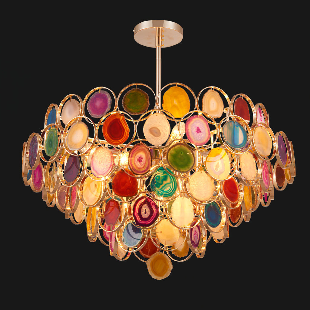 Agat lysekrone brasiliansk stenpendel med guldfæste