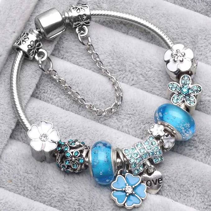 Elegant armbånd med blomstercharme i sterlingsølv gave