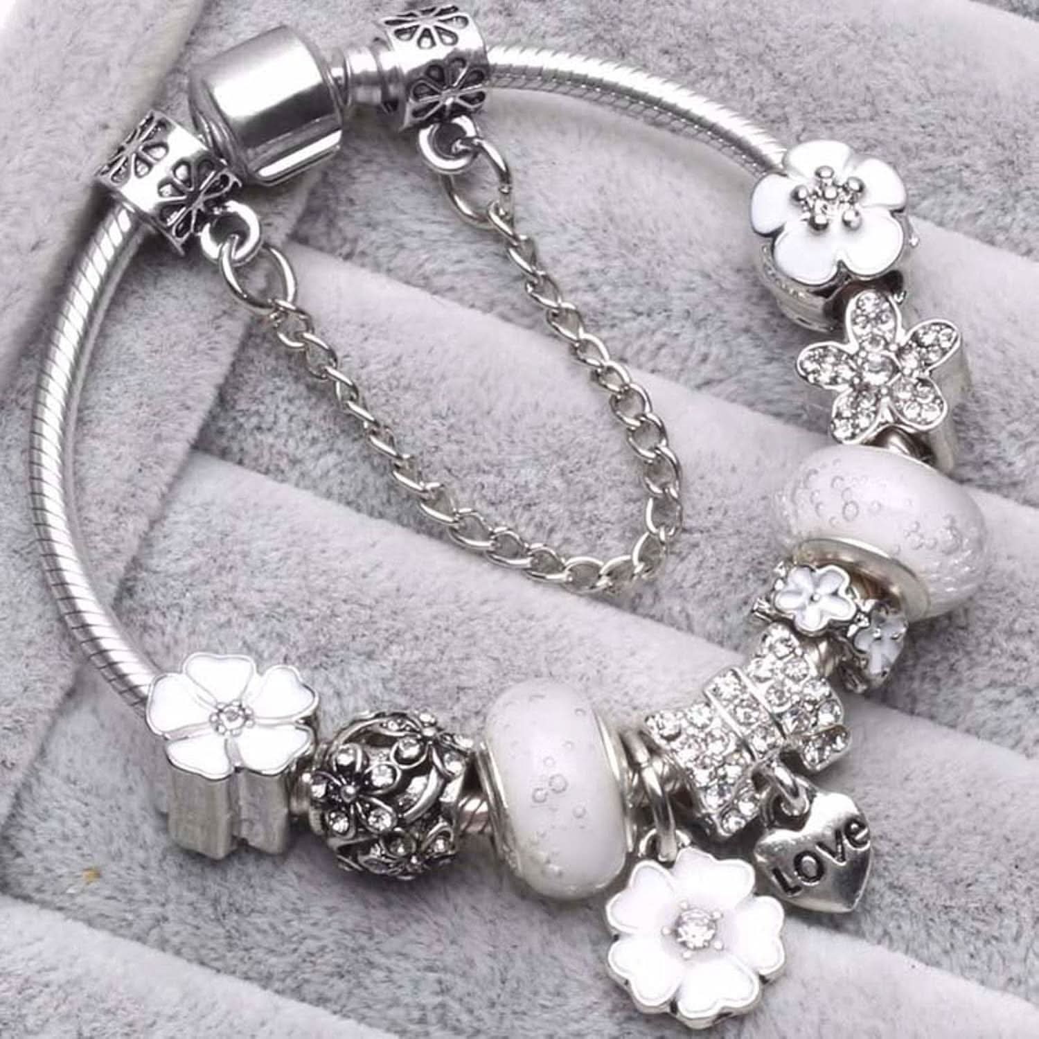 Elegant armbånd med blomstercharme i sterlingsølv gave