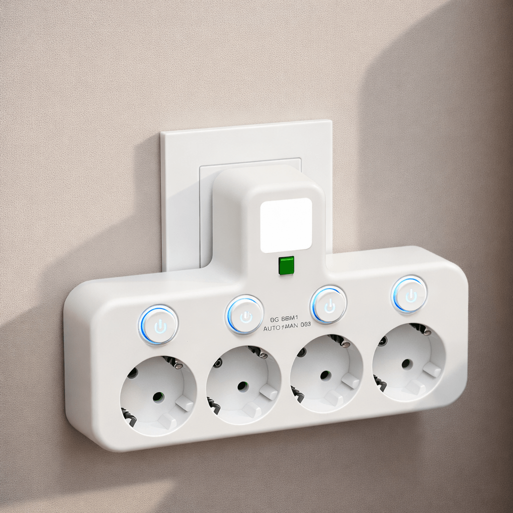 NovaCharge Vierfach-Steckdosenleiste mit USB-Ladefunktion und Verriegelungsmechanismus