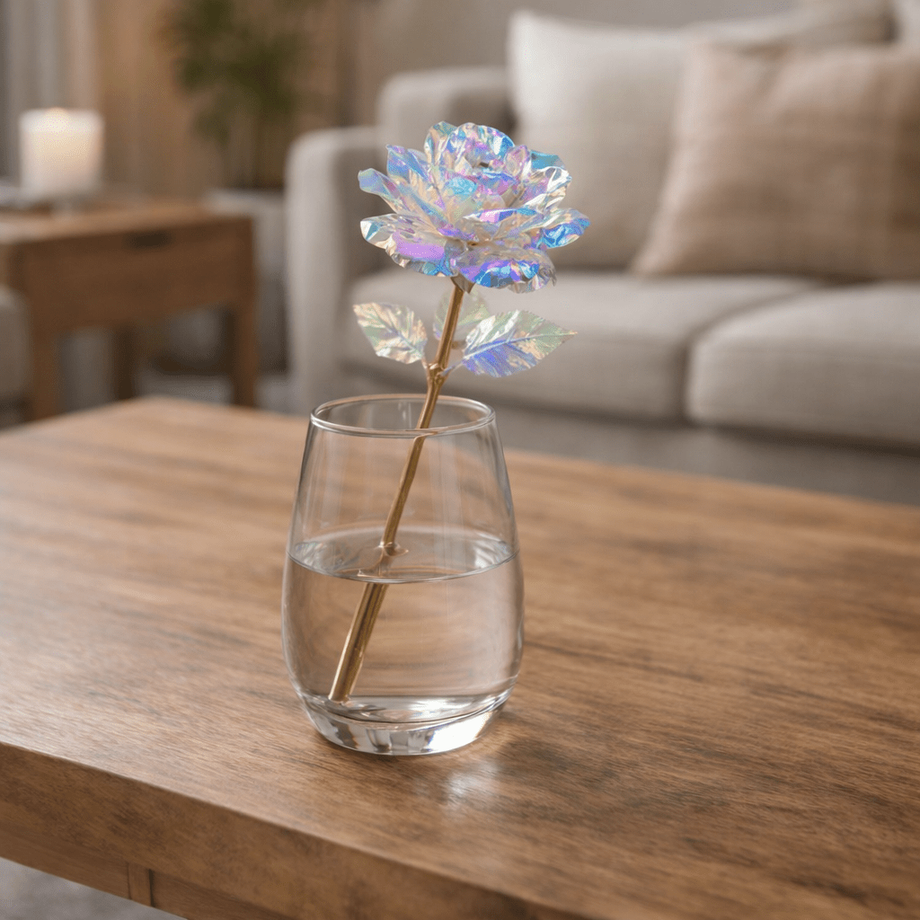Radiant Bloom: Elegante Rosa Artificiale Dorata con Finitura in Foglia d'Oro