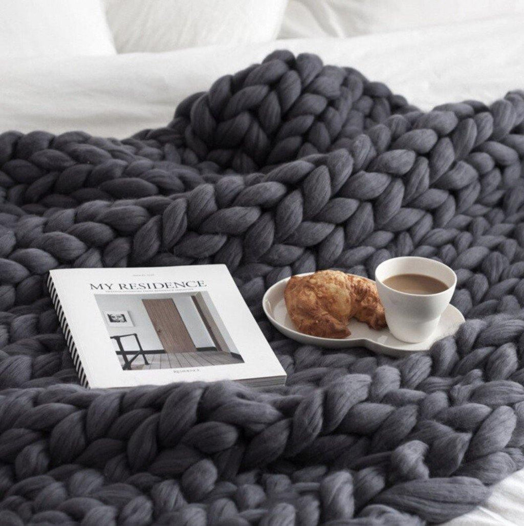 Hygge Cozy Throw Blanket With Thick Chunky Knit Fabric Texture