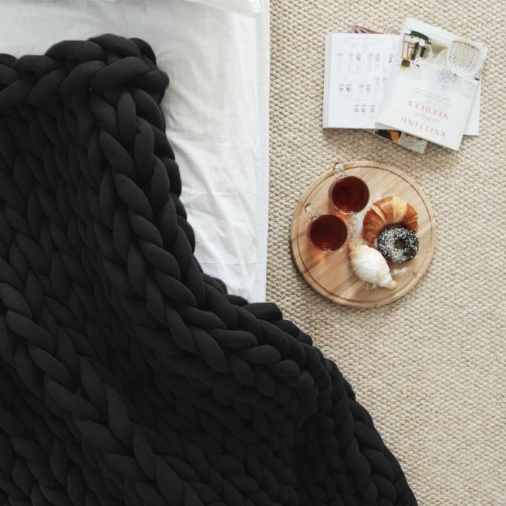 Hygge Cozy Throw Blanket With Thick Chunky Knit Fabric Texture