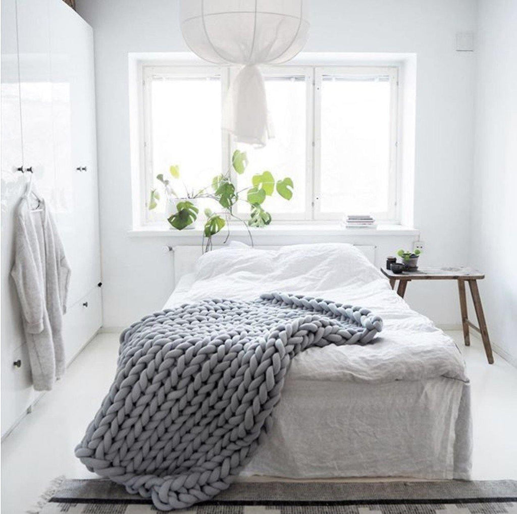 Hygge Cozy Throw Blanket With Thick Chunky Knit Fabric Texture