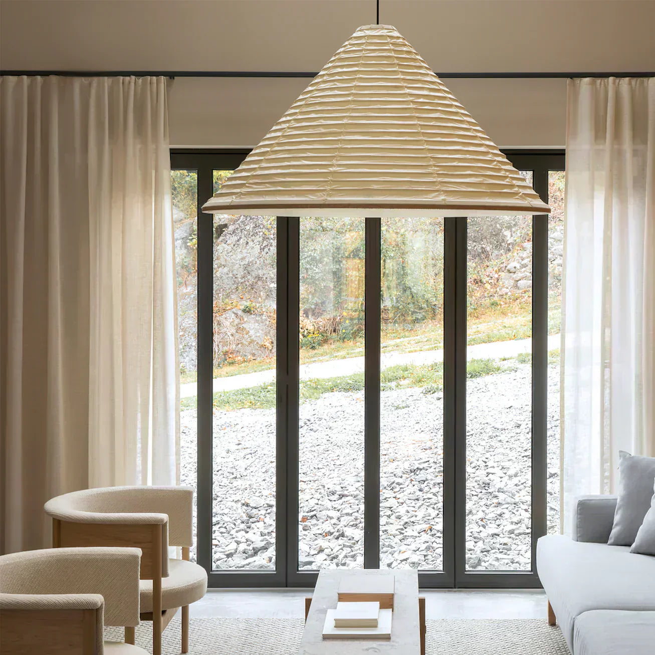 LumaCone Washi Pendant Light In Modern Paper Glow Ambience